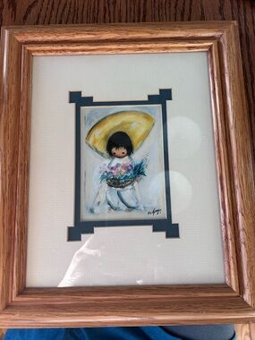 Framed  Matted Art Print of Child with Flowers and Yellow Hat by Ted DeGrazia